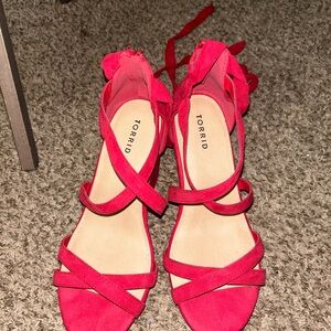 Torrid Red Faux Suede Strappy Ankle Wrap Sandals